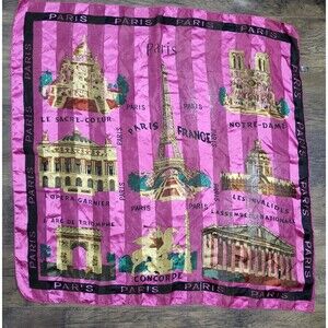 Paris France Aker Silk Scarf Multicolor Pink Gold 38x38
